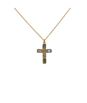 Collier doré pendentif croix et pierres basket pas cher