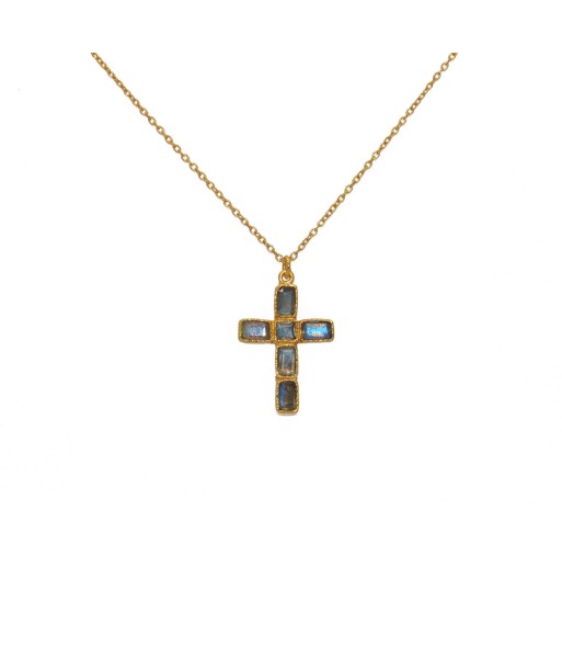 Collier doré pendentif croix et pierres basket pas cher