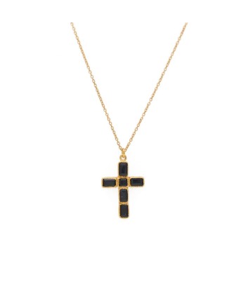 Collier doré pendentif croix et pierres basket pas cher