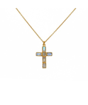 Collier doré pendentif croix et pierres basket pas cher