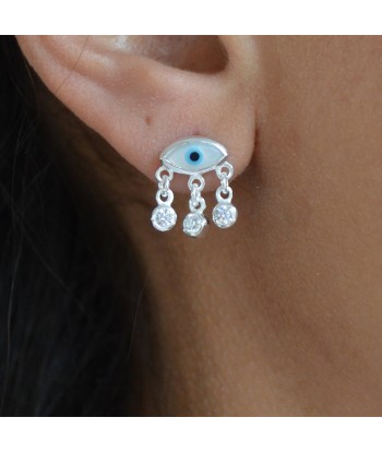 Boucles d'oreilles argent 925 oeil en nacre et zircons Par le système avancé 