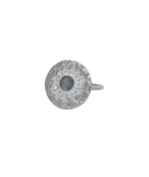 Bague ronde argent 925 martelée et pierre sur le site 