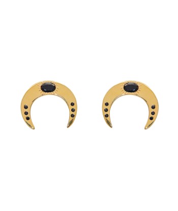 Boucles dorées demi lune onyx noire et zircons de France