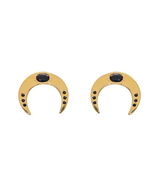 Boucles dorées demi lune onyx noire et zircons de France