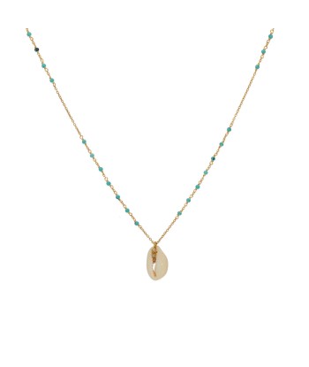 Collier doré turquoise pendentif cauri et zircons Amélioration de cerveau avec