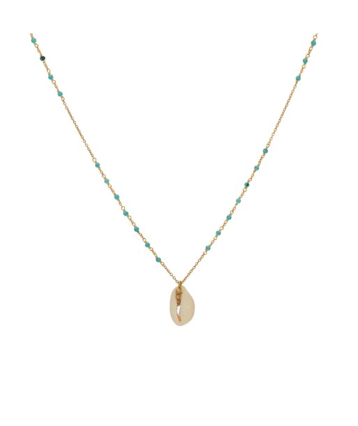 Collier doré turquoise pendentif cauri et zircons Amélioration de cerveau avec