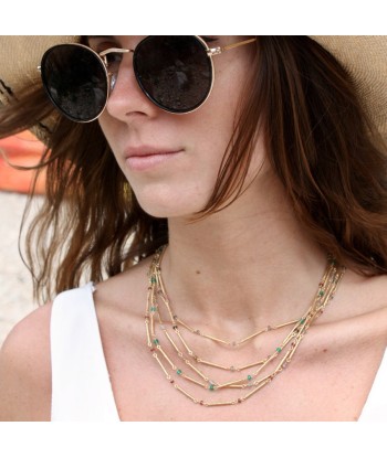 Collier doré barres martelées et pierres Paris Déstockage Promo