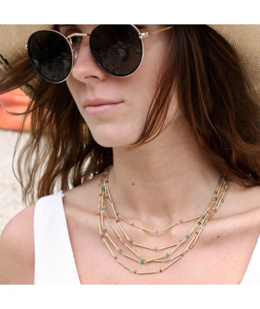 Collier doré barres martelées et pierres Paris Déstockage Promo