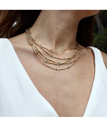 Collier doré barres martelées et pierres Paris Déstockage Promo