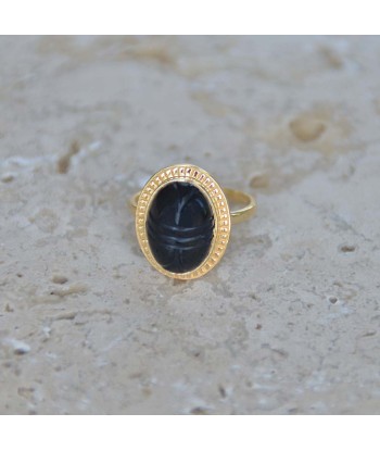 Bague dorée scarabée taillé dans la pierre et contour doré Paris Déstockage Promo