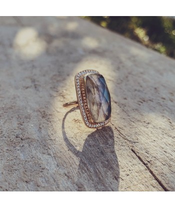 Bague dorée XXL pierre cristal et zircons du meilleur 