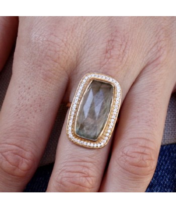 Bague dorée XXL pierre cristal et zircons du meilleur 