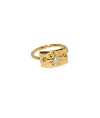 Bague plaque rose des vents dorée à l'or fin 18k soldes