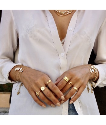 Bague plaque rose des vents dorée à l'or fin 18k soldes