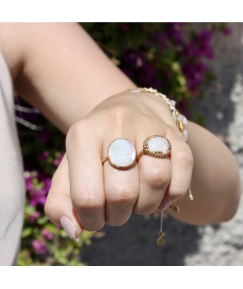 Bague dorée pierre cabochon serti boules livraison et retour toujours gratuits