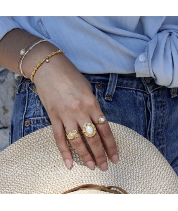 Bague dorée XXL pierre cabochon pas chere