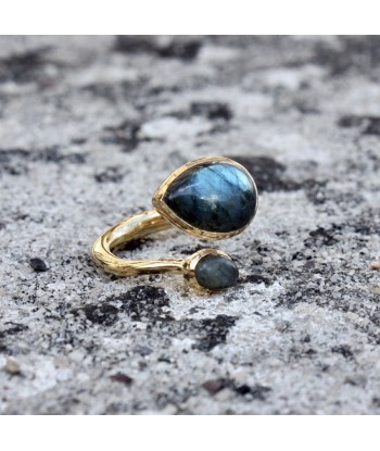 Bague dorée ouverte et labradorite Comparez plus de prix