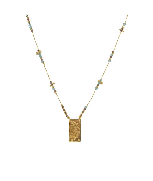 Collier doré multi pierres et pendentif plaque demi soleil 2 - 3 jours ouvrés.