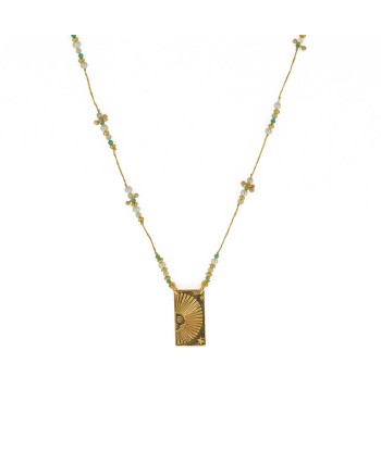 Collier doré multi pierres et pendentif plaque demi soleil 2 - 3 jours ouvrés.