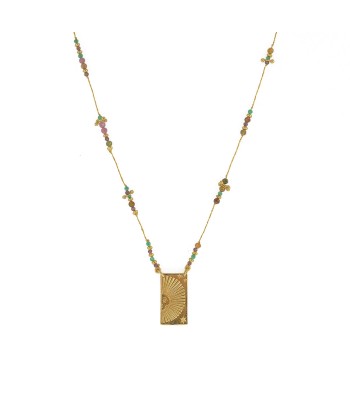 Collier doré multi pierres et pendentif plaque demi soleil 2 - 3 jours ouvrés.