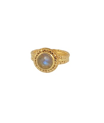 Bague dorée texturée et pierre cabochon acheter