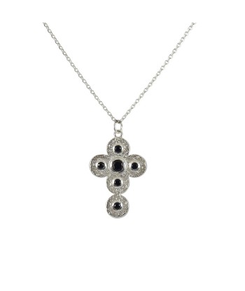 Collier croix argent 925 martelée et pierres meilleur choix