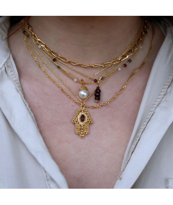 Collier main de fatma dorée et pierre online