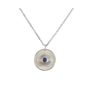 Collier médaille argent 925 oeil texturé et pierre Découvrez la collection