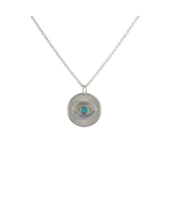 Collier médaille argent 925 oeil texturé et pierre Découvrez la collection