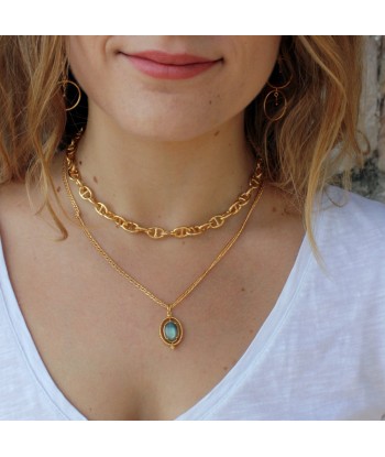 Collier dorée pendentif pierre cabochon pivotant Les êtres humains sont 