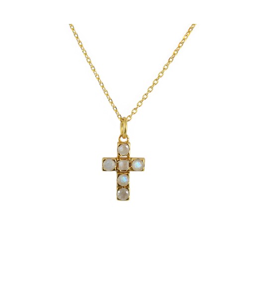 Collier doré croix carrée pierres les ctes