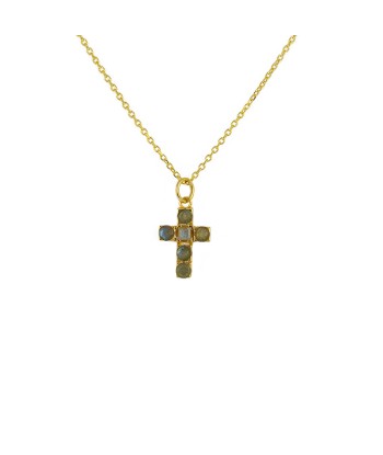 Collier doré croix carrée pierres les ctes