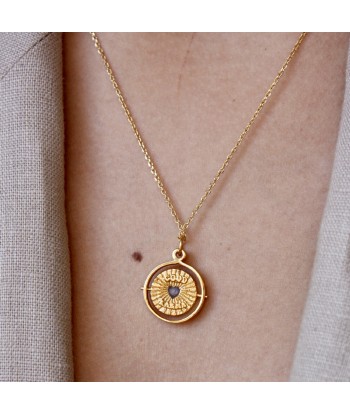 Collier doré médaille pivotante coeur pierre "good karma" l'achat 