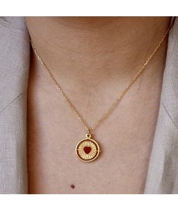 Collier doré médaille pivotante coeur pierre "good karma" l'achat 