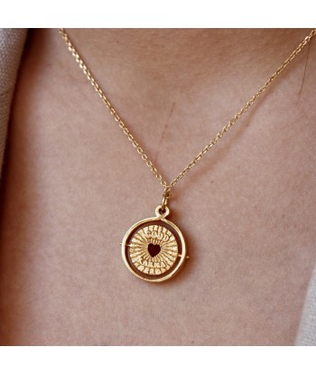 Collier doré médaille pivotante coeur pierre "good karma" l'achat 