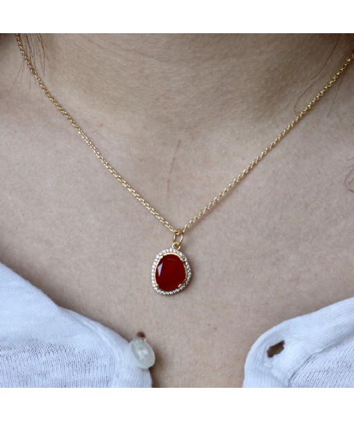 Collier doré onyx rouge et zircons blancs vente chaude votre 