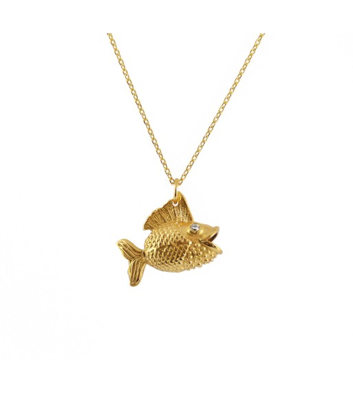 Collier poisson doré queue articulée zircons pas chere