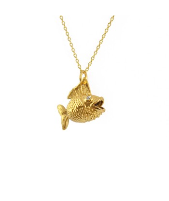 Collier poisson doré queue articulée zircons pas chere