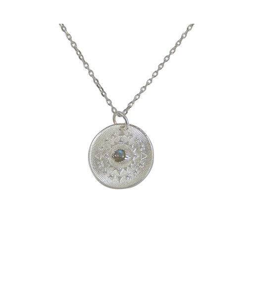 Collier argent 925 médaille oeil pierre et zircons est présent 