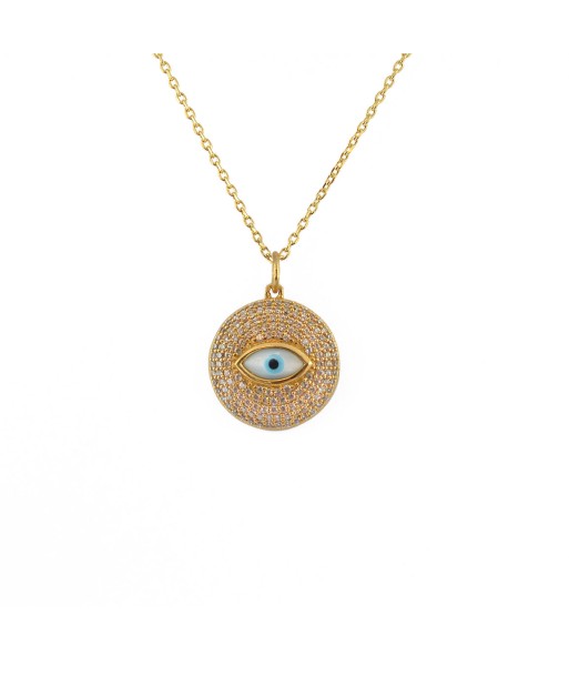 Collier doré médaille oeil en nacre et zircons store