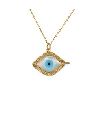 Collier doré oeil abstrait nacre et zircons livraison et retour toujours gratuits