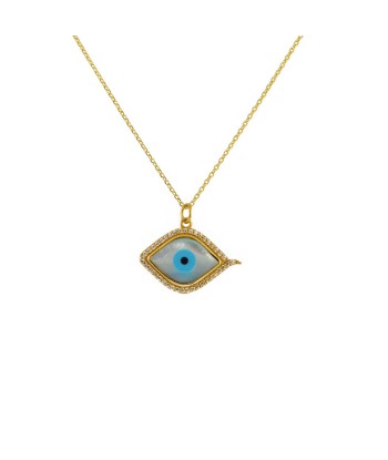 Collier doré oeil abstrait nacre et zircons livraison et retour toujours gratuits