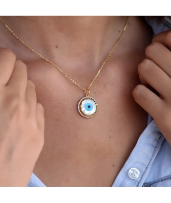 Collier doré oeil rond en nacre et zircons Jusqu'à 80% De Réduction