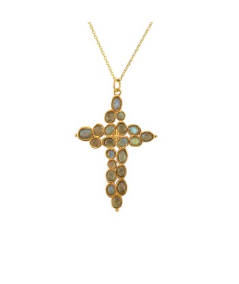 Collier doré grande croix baroque en pierre en ligne des produits 