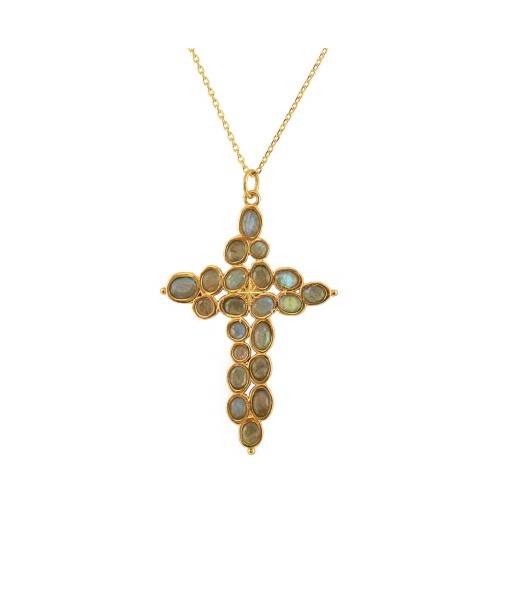 Collier doré grande croix baroque en pierre en ligne des produits 