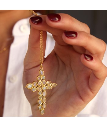 Collier doré grande croix baroque en pierre en ligne des produits 