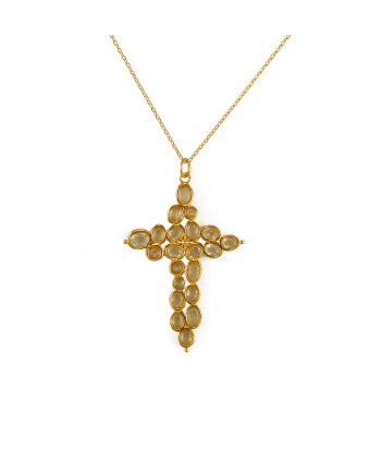 Collier doré grande croix baroque en pierre en ligne des produits 