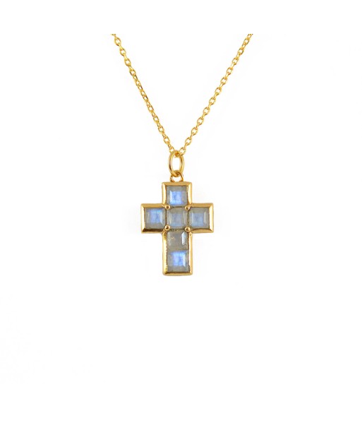 Collier doré pendentif croix pierres carrées Découvrez la collection