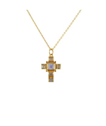 Collier doré croix pierres carrées JUSQU'A -70%! 