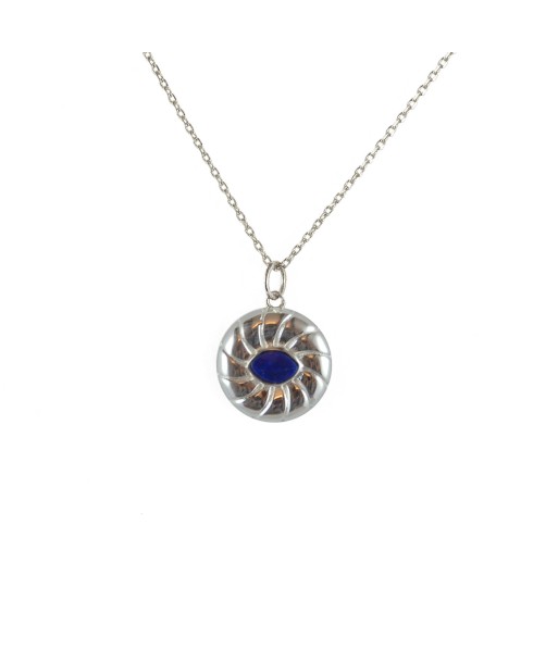 Collier argent 925 pendentif médaille soleil lapis des créatures d'habitude